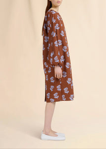 Sprayed Roses Dress Brown