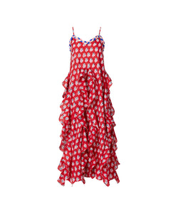 Filipa Red Flower Ruffle Dress